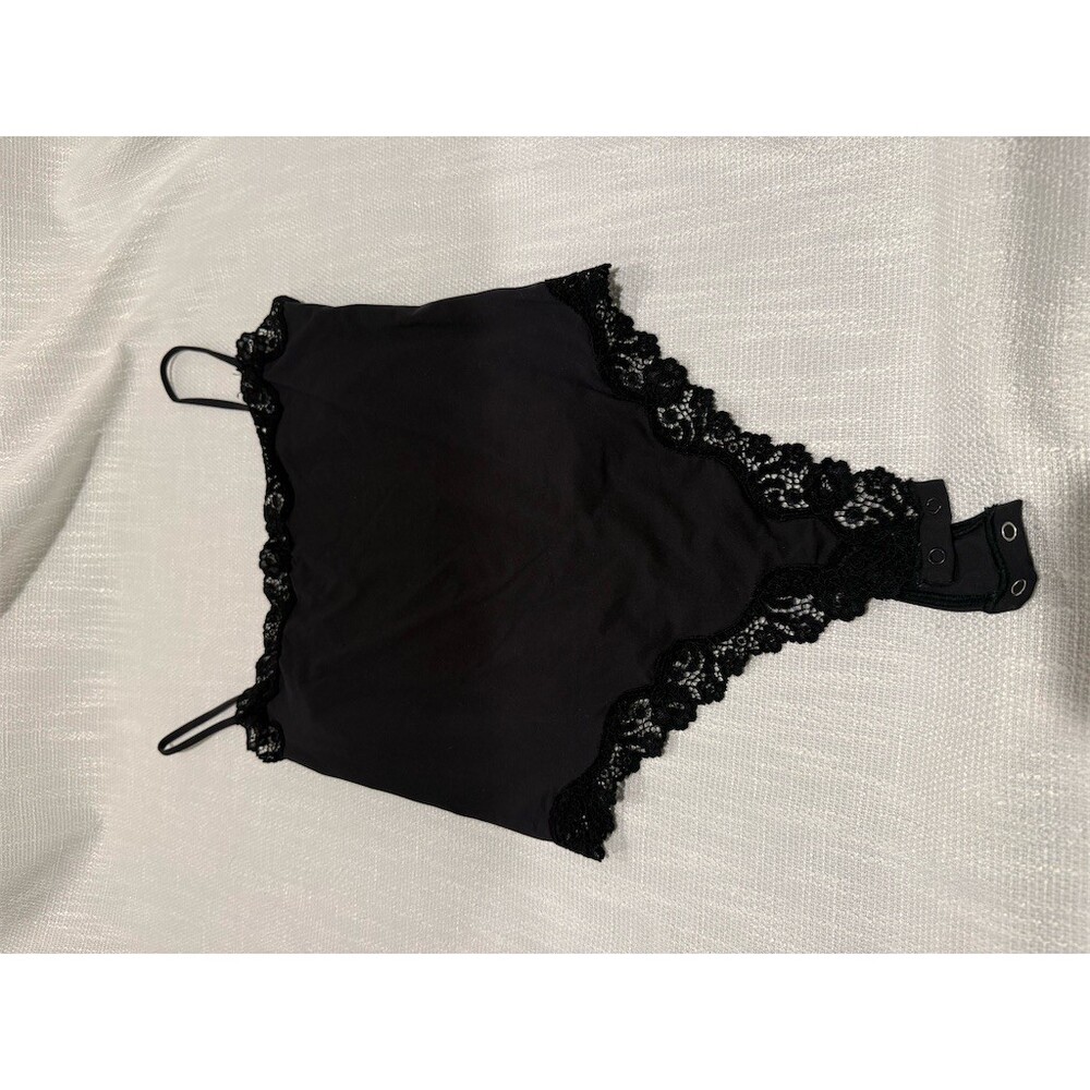 SKIMS Fits Everybody Lace Trim Bodysuit Womens L Black Onyx Snap Closure - Picture 2 of 4